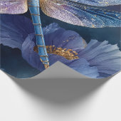 Papier Cadeau Libellule bleue avec découpage à ailes dorées (Coin)