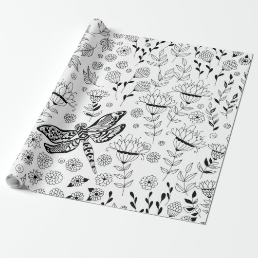 Papier Cadeau libellule et fleurs (Déroulé)