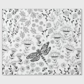Papier Cadeau libellule et fleurs (Plat)