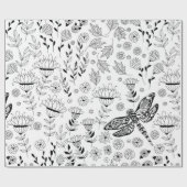 Papier Cadeau libellule et fleurs (Plat)