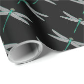 Papier Cadeau Libellule noire et turquoise (Coin rond)