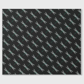 Papier Cadeau Libellule noire et turquoise (Plat)