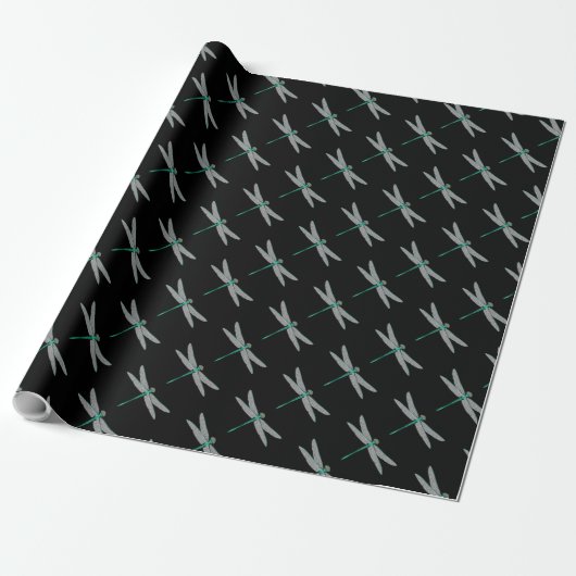 Papier Cadeau Libellule noire et turquoise (Déroulé)