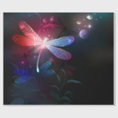 Papier Cadeau libellule rouge brillante (Plat)
