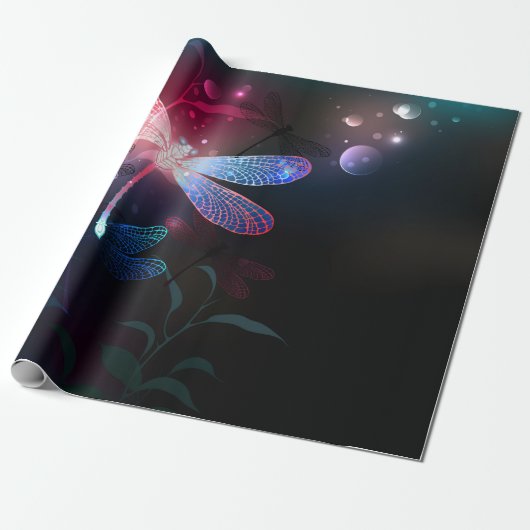 Papier Cadeau libellule rouge brillante (Déroulé)