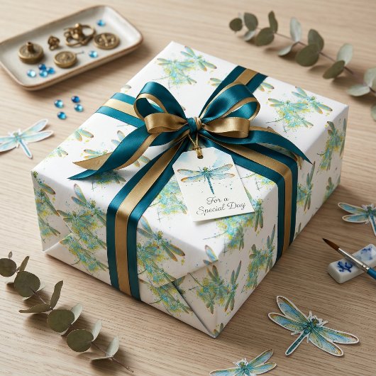 Papier Cadeau Libellule sarcelle éclaboussure