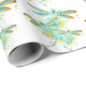 Papier Cadeau Libellule sarcelle éclaboussure  (Coin rond)