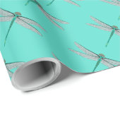 Papier Cadeau Libellule sarcelle et turquoise (Coin rond)