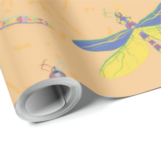 Papier Cadeau libellules colorées (Coin rond)