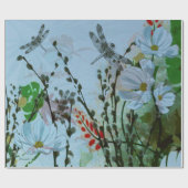 Papier Cadeau Libellules d'Argent-aile/floral contemporains (Plat)