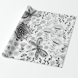 Papier Cadeau libellules et fleurs