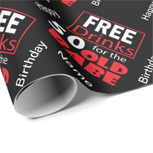 Papier Cadeau Libérez les boissons pour l'anniversaire de 50 ans (Coin rond)