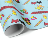 Papier Cadeau Licorice, Ecosse, tord bonbon sur bleu (Coin rond)