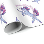 Papier Cadeau Licorne bleue givrée de danse (Coin rond)