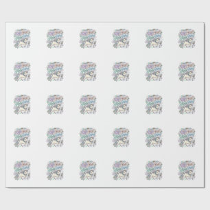 Papier Cadeau Licorne Cœur Doux Corne Aiguë Fond Blanc Typograph