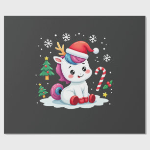Papier Cadeau Licorne de Noël Mignonne Magique Xmas Petite Fille