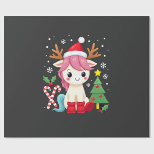 Papier Cadeau Licorne de Noël Mignonne Magique Xmas Petite Fille