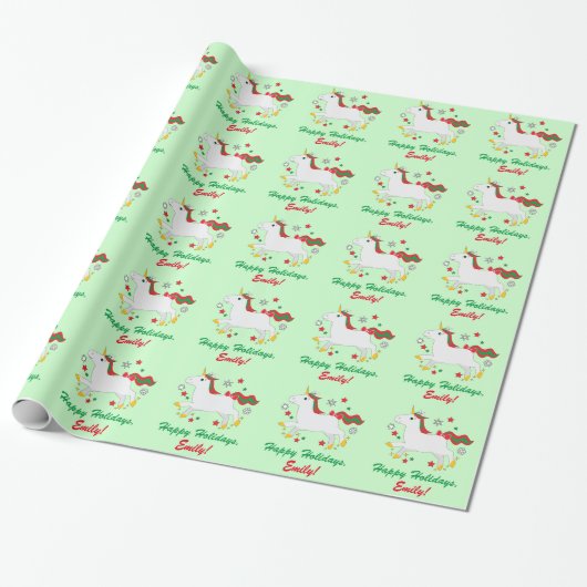Papier Cadeau Licorne de vacances avec le profil de nom sous (Déroulé)