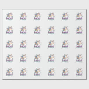 Papier Cadeau Licorne en fleurs, typographie gras, impression à