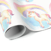 Papier Cadeau Licorne en pastel sur le nuage, papier d'emballage (Coin rond)
