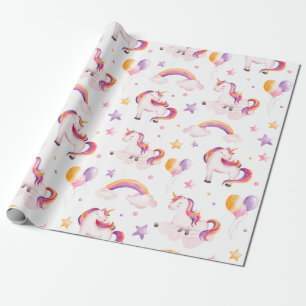 Papier Cadeau Licorne et Arc-en-ciel Aquarelle Fille Anniversair