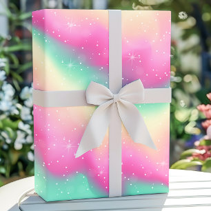 Papier Cadeau Licorne Galaxie Paillettes Anniversaire Aquarelle 