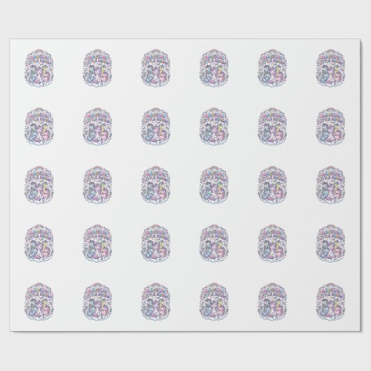 Papier Cadeau Licorne Magique Petite Équipe Conception Graphique (Plat)