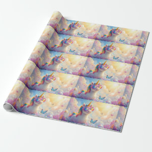 Papier Cadeau Licorne Mignonne avec Lunettes de Soleil : Magique