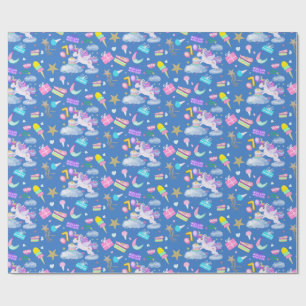 Papier Cadeau Licorne motif bleu 7e anniversaire