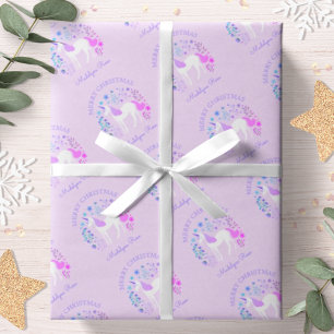 Papier Cadeau Licorne Noël Personnalisé Violet