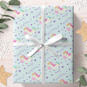 Papier Cadeau Licorne Paillettes Arc-en-ciel Aqua Noël