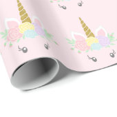 Papier cadeau Licorne Rose (Coin rond)