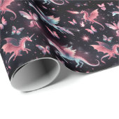 Papier Cadeau Licorne Rose Mélange Dragon (Coin rond)