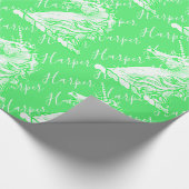 Papier Cadeau Licorne Verte Magique Motif Nom Personnalisé Harpe (Coin)