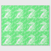 Papier Cadeau Licorne Verte Magique Motif Nom Personnalisé Harpe (Plat)