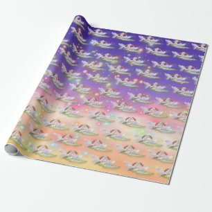 Papier Cadeau Licornes et arcs-en-ciel (violet)