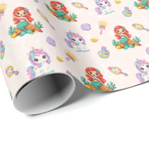 Papier Cadeau Licornes & Sirènes Magiques