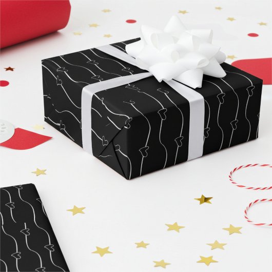 Papier Cadeau Liens de coeur chic sur papier Mariage noir