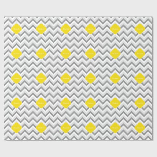 Papier Cadeau Lieutenant Two Grey White Chevron Yellow Monogram (Plat)