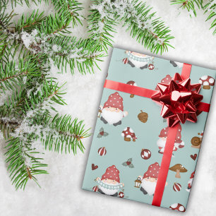 Papier Cadeau Ligh Green Nordic Christmas Gnomes