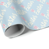 Papier Cadeau Light Blue “Easter” Script Wrapping Paper (Coin rond)