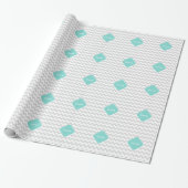 Papier Cadeau Light Gray White Chevron Aqua Quatrefoil monogram (Déroulé)