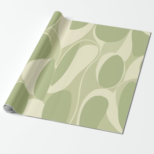 Papier Cadeau Light Green and Beige Abstract Circle Pattern (Déroulé)