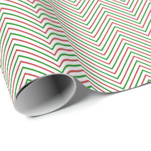 Papier Cadeau Ligne Chevron rouge foncé, vert et blanc