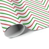 Papier Cadeau Ligne Chevron rouge foncé, vert et blanc |XL| (Coin rond)