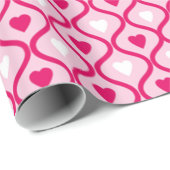 Papier Cadeau Ligne de coeur rose joueuse (Coin rond)