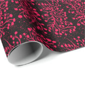 Papier Cadeau Ligne de jardin de minuit Raspberry Bloom (Coin rond)
