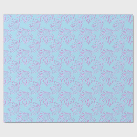 Papier Cadeau Ligne rose Motif Fleur dessiné sur bleu clair (Plat)