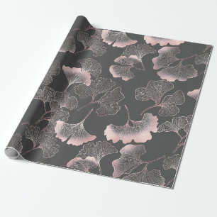 Papier Cadeau Ligne rose sophistiquée d'art de ginkgo sur toile