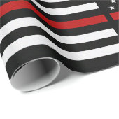 Papier Cadeau Ligne rouge mince drapeau de sapeur-pompier (Coin rond)